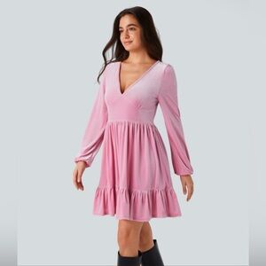 Halara Everyday Deep V Neck Ruffled Hem Velvet Mini Chill Dress size Medium